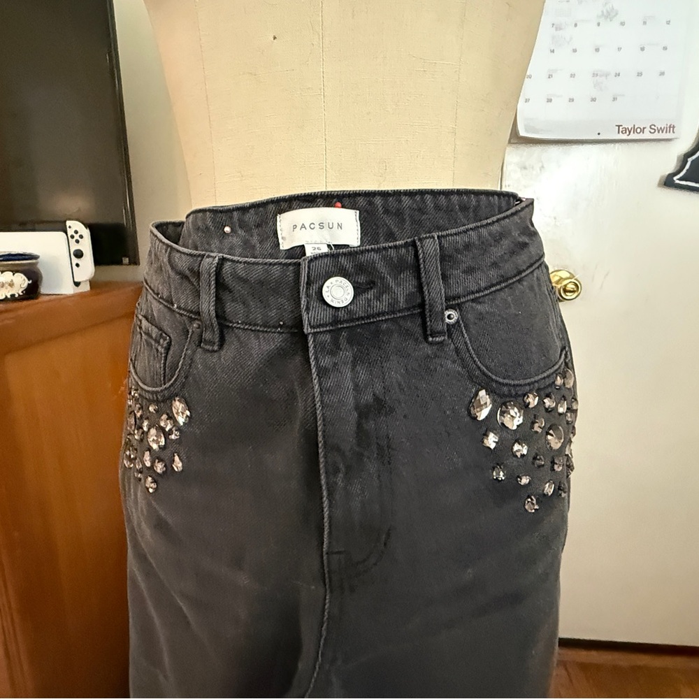 PacSun Black Rhinestone High Rise Jeans C